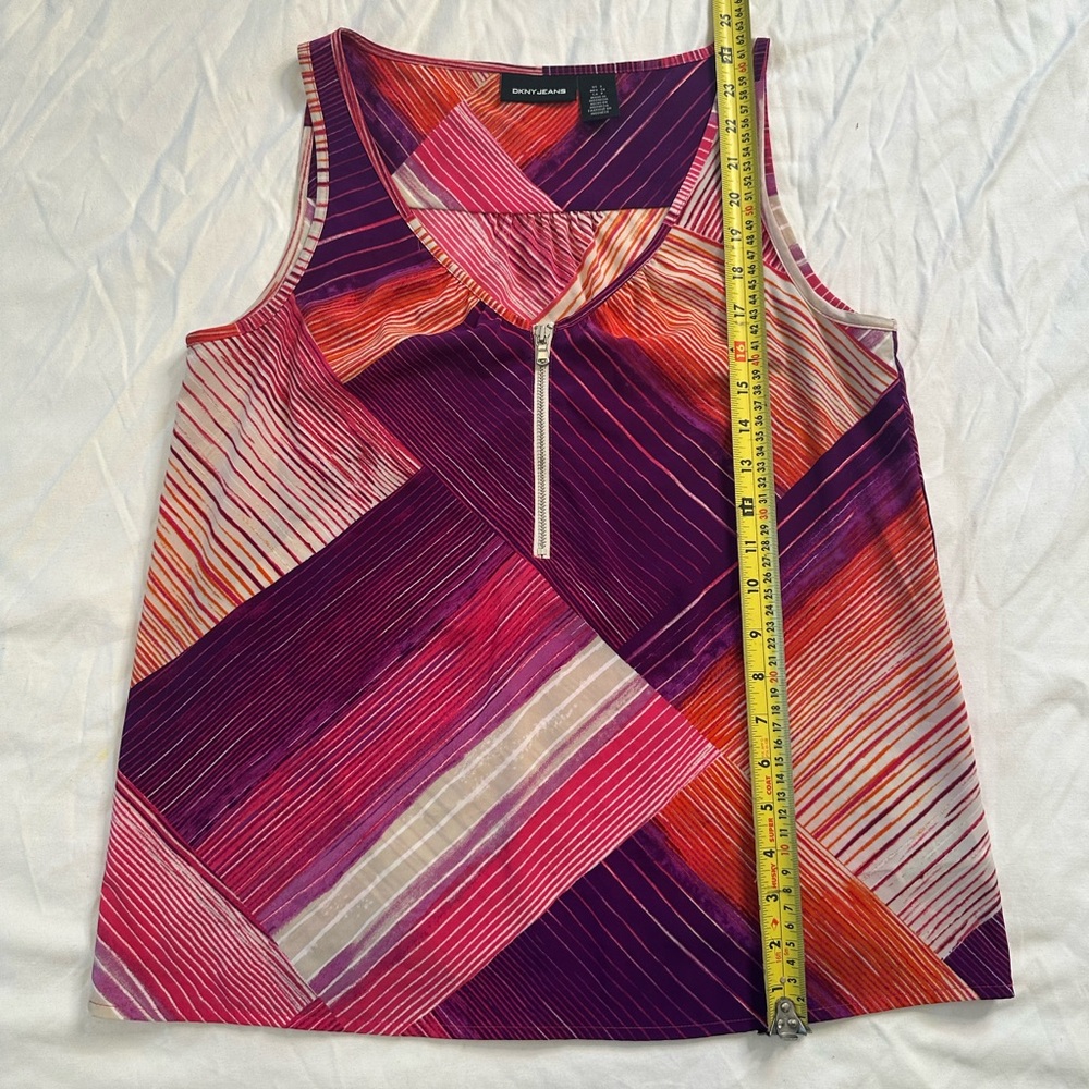 DKNY Jeans Women’s Sleeveless Zip Front Tank Top Multicolor Abstract Print Y2K M - Picture 8 of 11